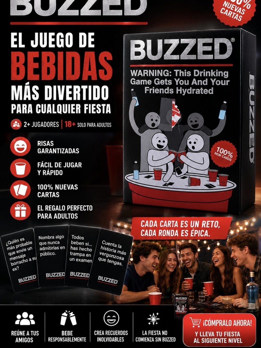 BUZZED Drinking Game Party Box - Black & Red